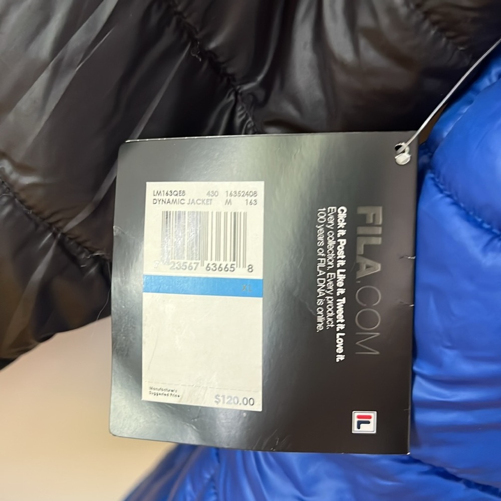NEW M FILA Men's Dynamic Puffer Jacket, Medium - Blue/Black, Hidden Hood - Picture 4 of 4